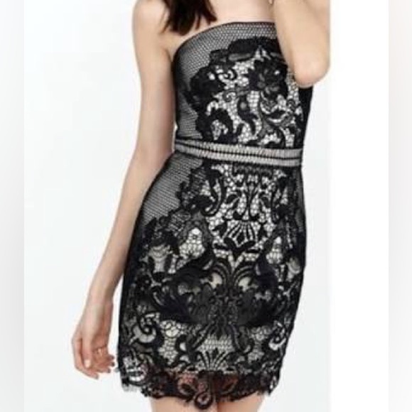 Express Strapless Lace Over Nude Lining Dress Size 10 - Picture 1 of 3